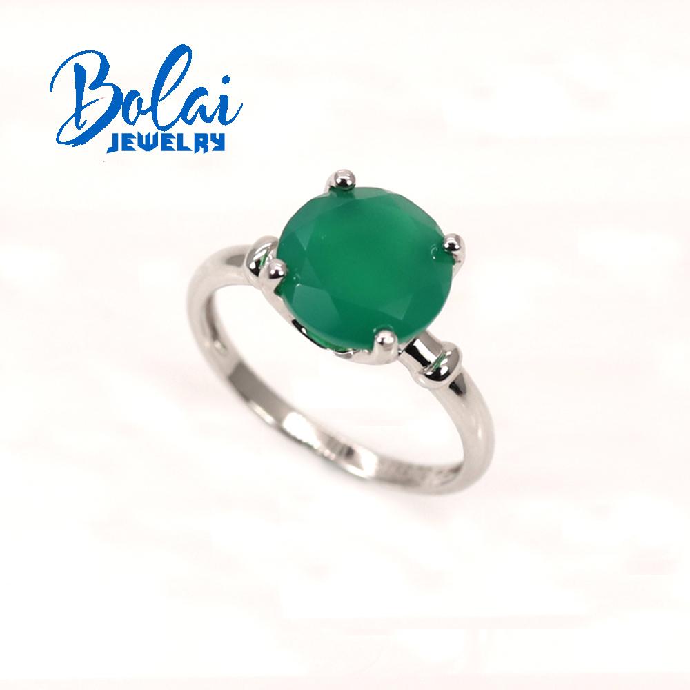 Natural Green Agate Round 10.0mm Gems Ring Earrings Jewelry Set Simple Fashion Design 925 Sterling Silver Fine Jewelry for Women