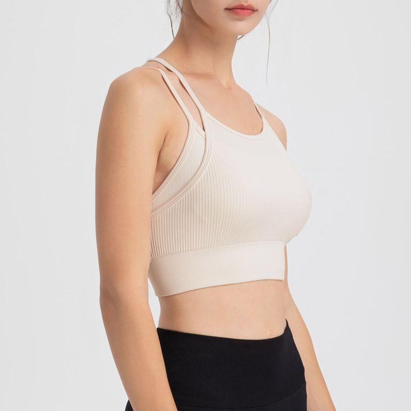 One-Piece Fixed Back Fake Two-Piece Sports Intimates Women's Bubble Wrap Push-up Running Yoga Workout Clothes Bra Vest