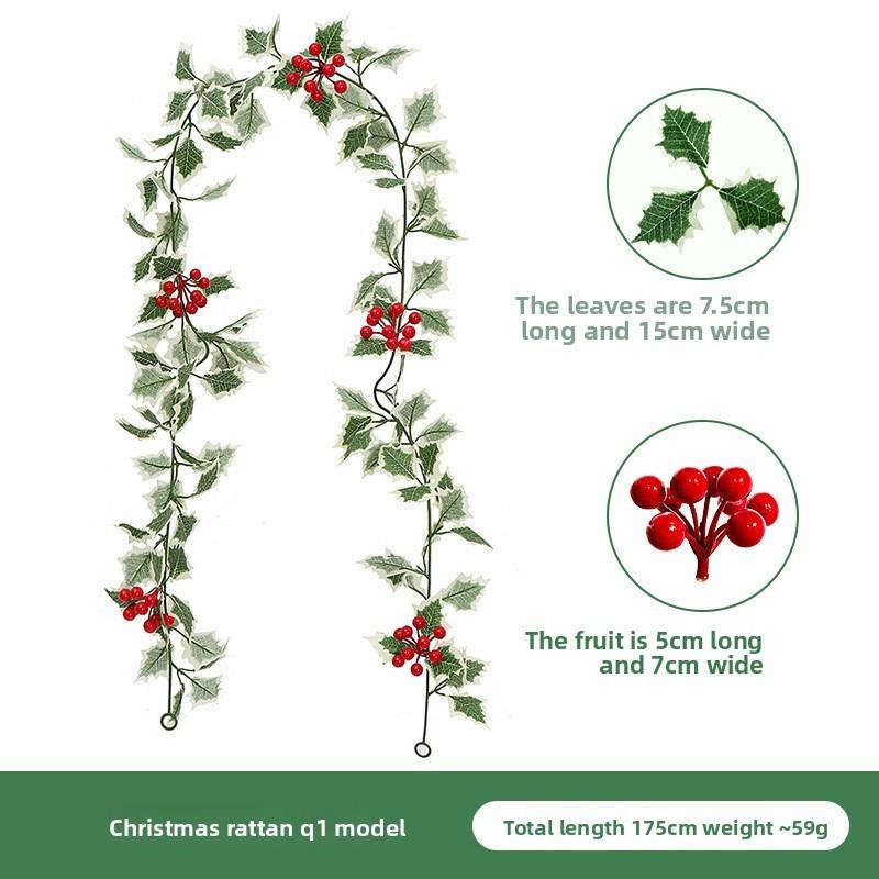 Christmas Simulation Red Fruit Vine With Artificial Pine Needles For Holiday Home Decor