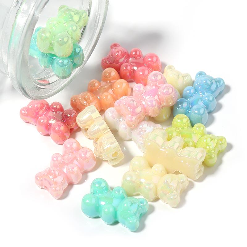 30Pcs 18×11mm Acrylic Beads Plated Colored Mini Bear Vertical Hole Loose Beads For DIY Craft Earrings Phone Chains Accessories