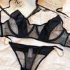 Europe Women Sexy Lace Underwear Set Ultra Thin Mesh Bras and Thong Sets Match Fashion Shiny Metal Chain Lingerie Push Up Bra