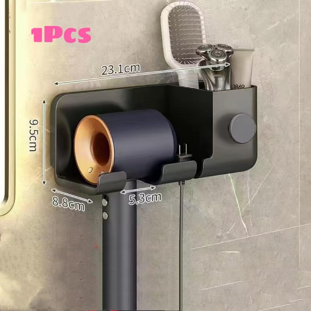 Wall Mounted Hair Dryer Holder Multi-Functional Bathroom Storage Rack Hair Tool Organizer Placement Shelf for Kitchen And Bath