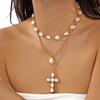 1 Set Stacked Faux Pearl Necklaces Women Vintage Multi Strand Necklace Irregular Faux Pearls Choker Religious Pendant Necklace for Dating Party
