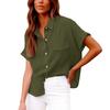 Women Casual Shirt Loose Fit Short Sleeve Button Up Top Cotton Linen Blend Fashionable