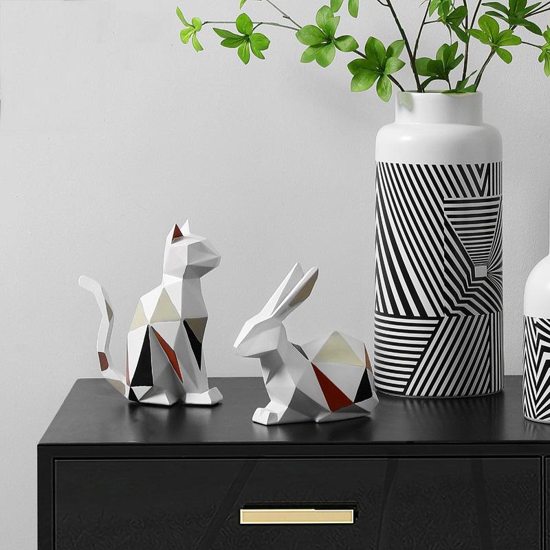 Nordyckie nowoczesne proste geometryczne ozdoby zwierzęce kot i królik kreatywny salon szafka pod telewizor pulpit miękkie dekoracje