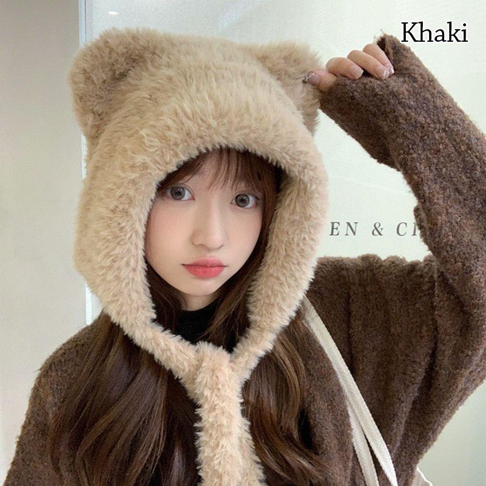Woolen Winter Hat Cute Bear Ears Cycling Cap Fashion Bucket Hat  for Women