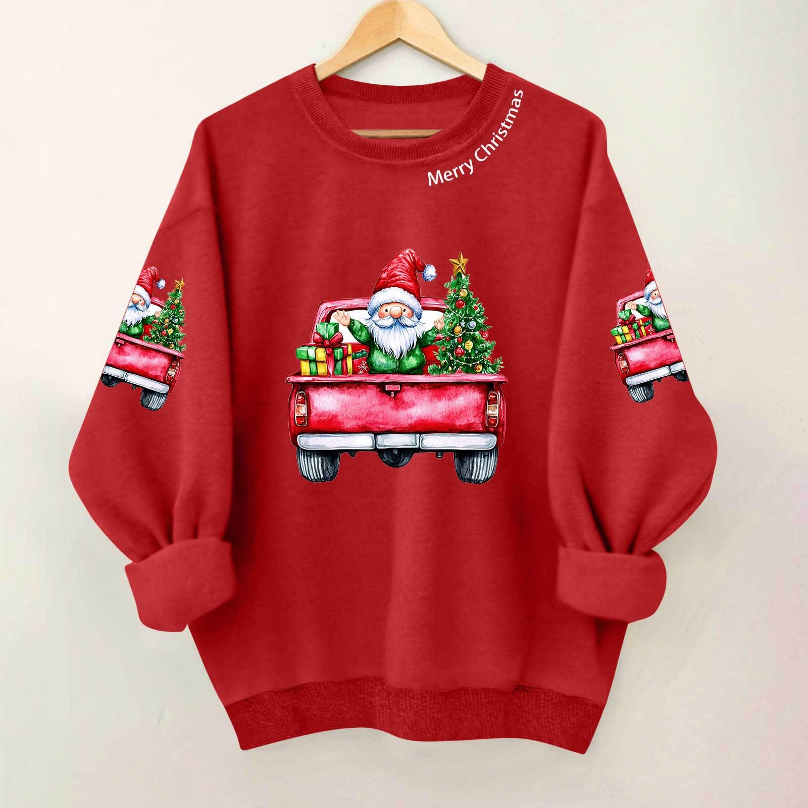 

Ladies Casual And Fashionable Round Neck Top With Christmas Print Hooded T-shirt Long Sleeved Sweatshirt XXXL