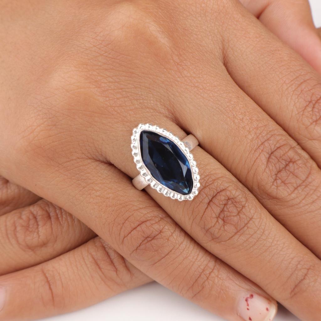 Natural London Blue Topaz Gemstone925 Sterling Silver Handcrafted Partywear Ring RR-25-5