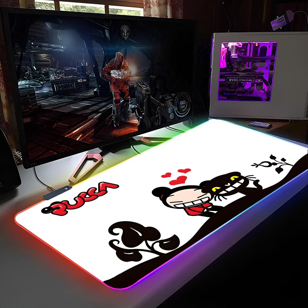 P-Pucca Anime Mouse Pad RGB Backlit Mouse Pad Laptop Mouse Pad Laptop Gamer Computer Desk Gaming Accessories RGB600x300x3mm