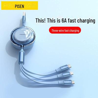 PISEN 6A Retractable 3-in-1 Fast Charging Cable for Apple and Huawei