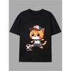 European Size Cartoon Soccer Cat Print Men'S U-Neck T-Shirt Fun Sports Style for Spring Summer Autumn All Seasons Suitable for Young People