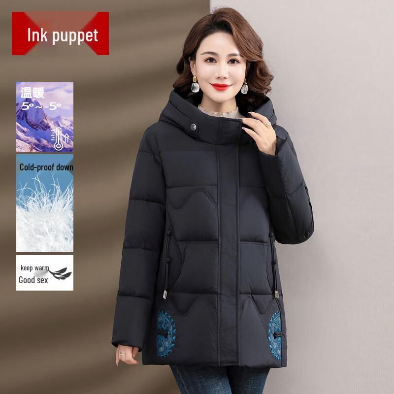 

Женский пуховик средней длины с капюшоном 3XL