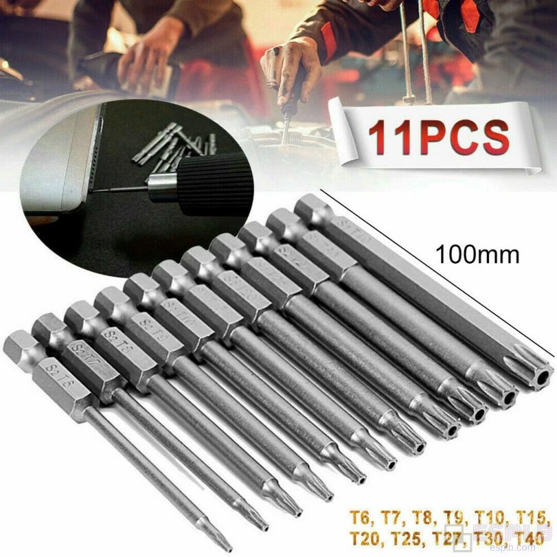 11pcs 100mm /12pcs 50mm 1/4" Hex Bits Driver Tamper Proof Security Drill Magnetic Bit Set Torx Screwdriver Flat Head
