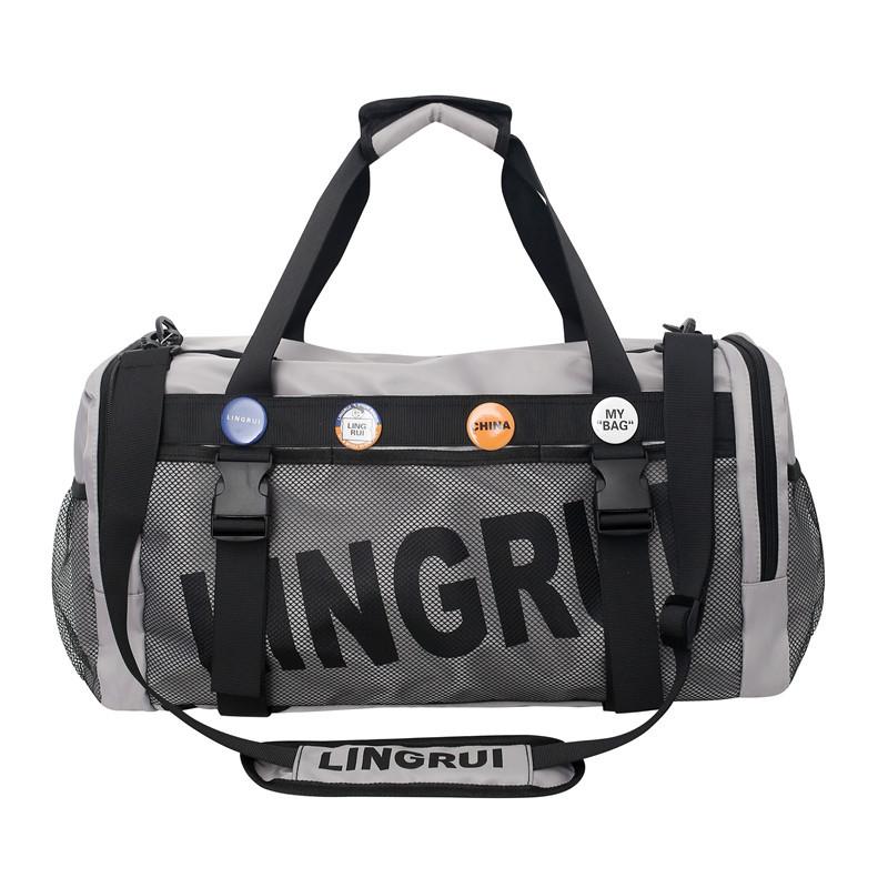 Travel bag men s large-capacity shoulder double shoulder short-distance luggage bag women s couple outdoor sports fitness bag серый