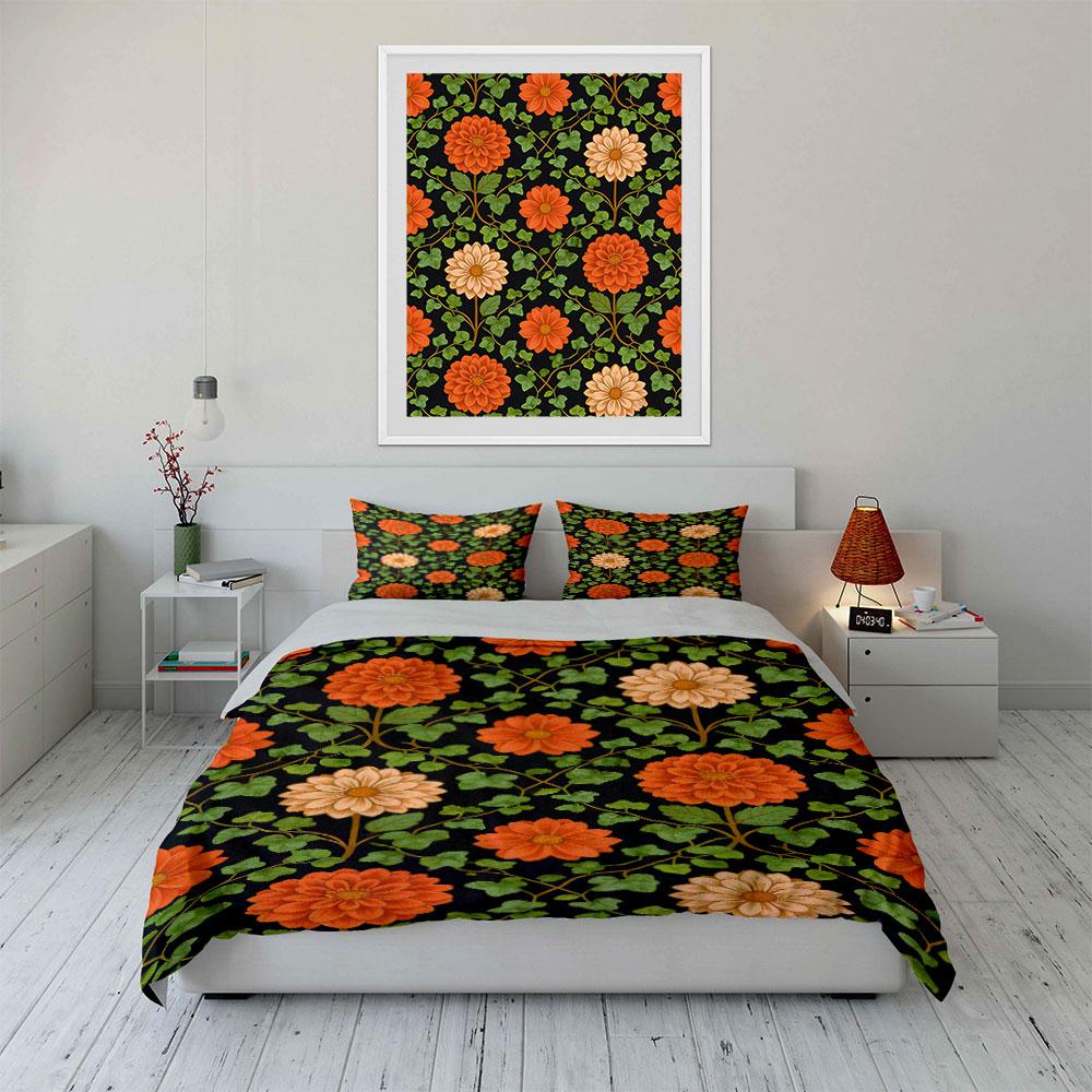 Orange and cream flowers. Bedding sets Duvet cover sets Duvet covers Pillowcases(1 * Duvet Cover 2 * Pillowcases without duvet insert)