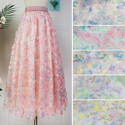 100*130cm Flower Sequins Embroidery Tulle Mesh Fabric Lace Wedding Fabric For Dress Accessorie Diy Sewing Supplies Crafts