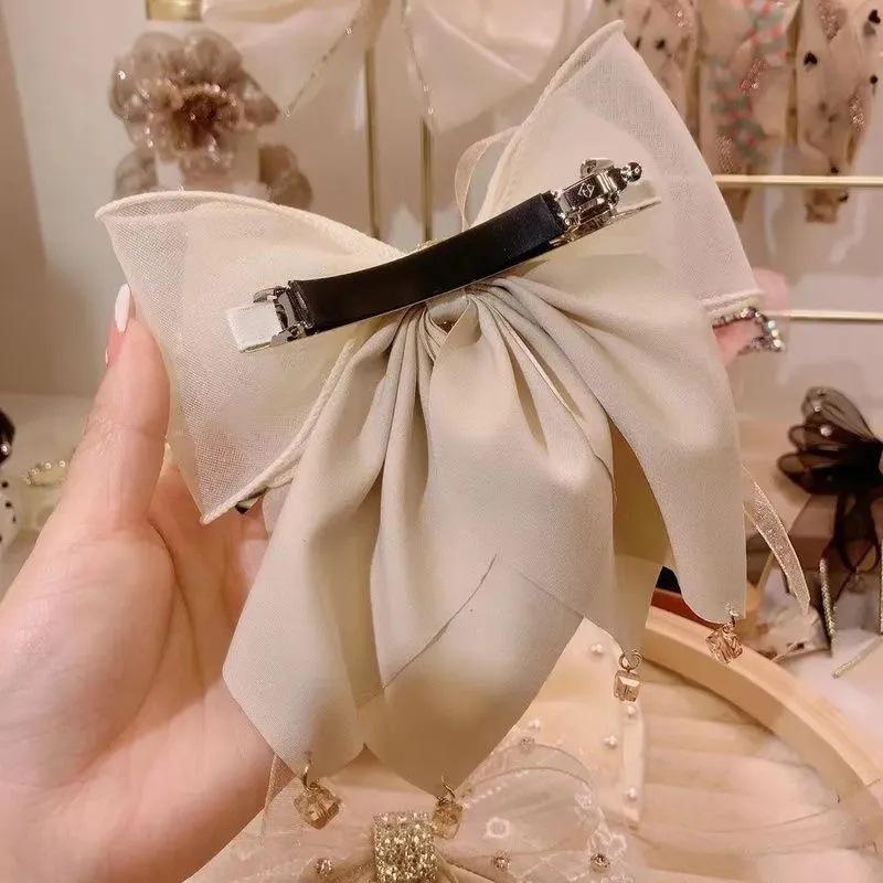 Elegant French Black Bow Hair Clip - Women's Large Headdress Accessory