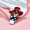Blucome Lunettes de chapeau rouge, broches de chien, en matériau acrylique élégant pour femmes, Badge Animal mignon, nouvelles tendances, épingle d'anniversaire, accessoire cadeau