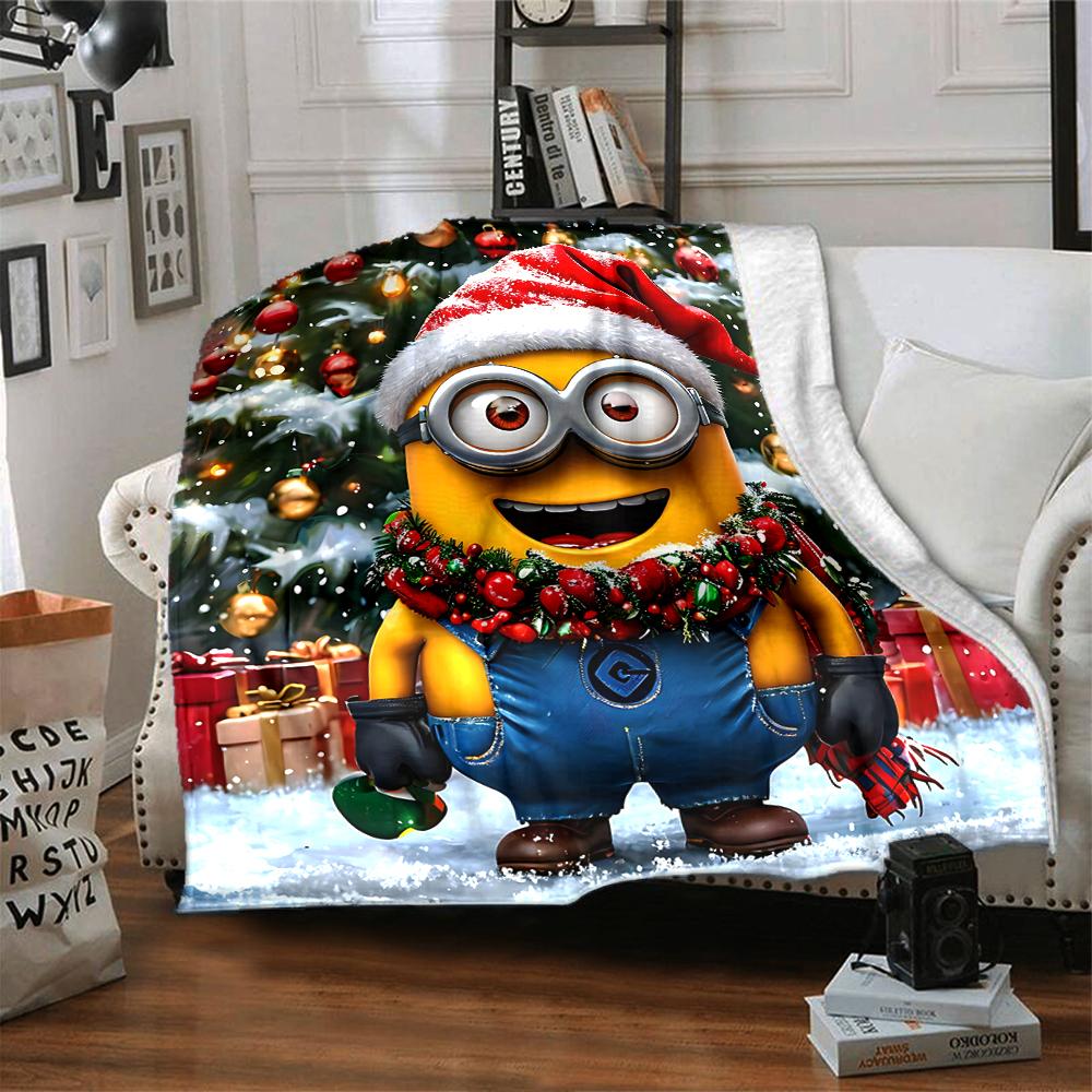 1Pc Christmas Minions Snowscape Blanket Soft Throw Blanket For Home Bedroom Bed Sofa Travel Office Solid Christmas Blanket