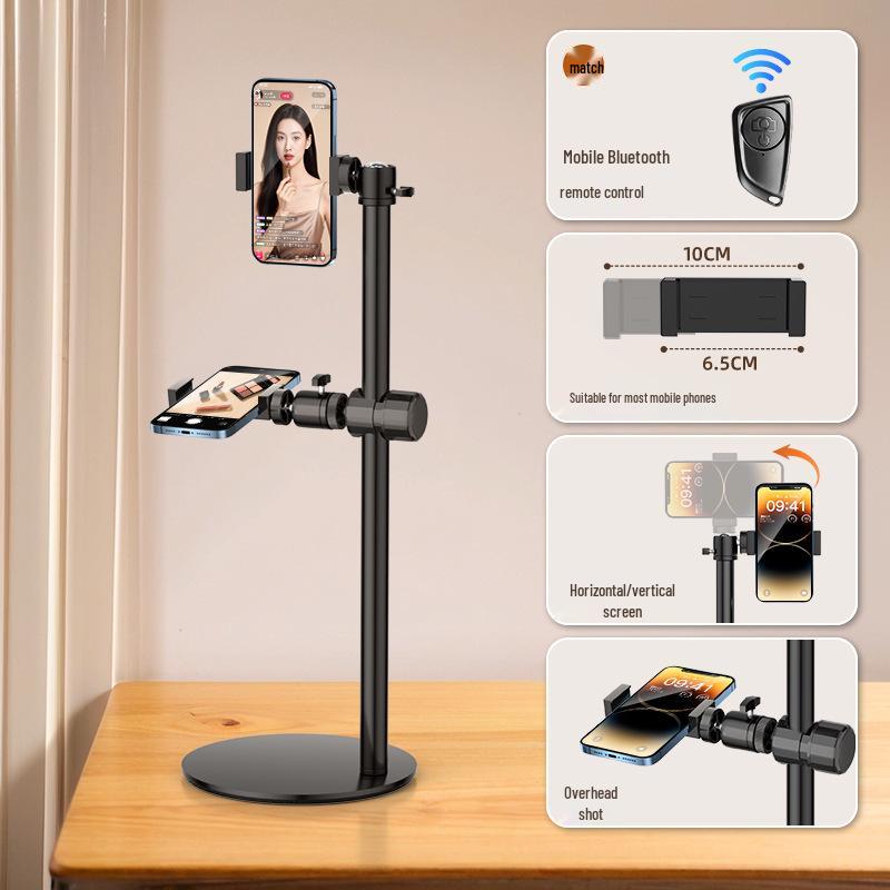 Dual-Machine Live Stream Phone Stand: Adjustable Desktop Holder for Shooting & Viewing