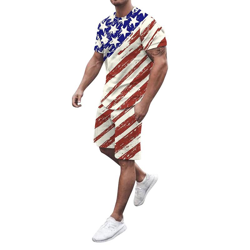 Pánské sady triček USA Americká vlajka 3D tisk Teplákové soupravy Trička Šortky 2 kusy Streetwear Pánské oversized obleky Sportovní oblečení