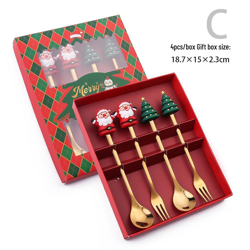 Creative Cartoon Stainless Steel Spoon & Fork Set: Coffee Stirrer, Fruit Fork, Christmas Gift