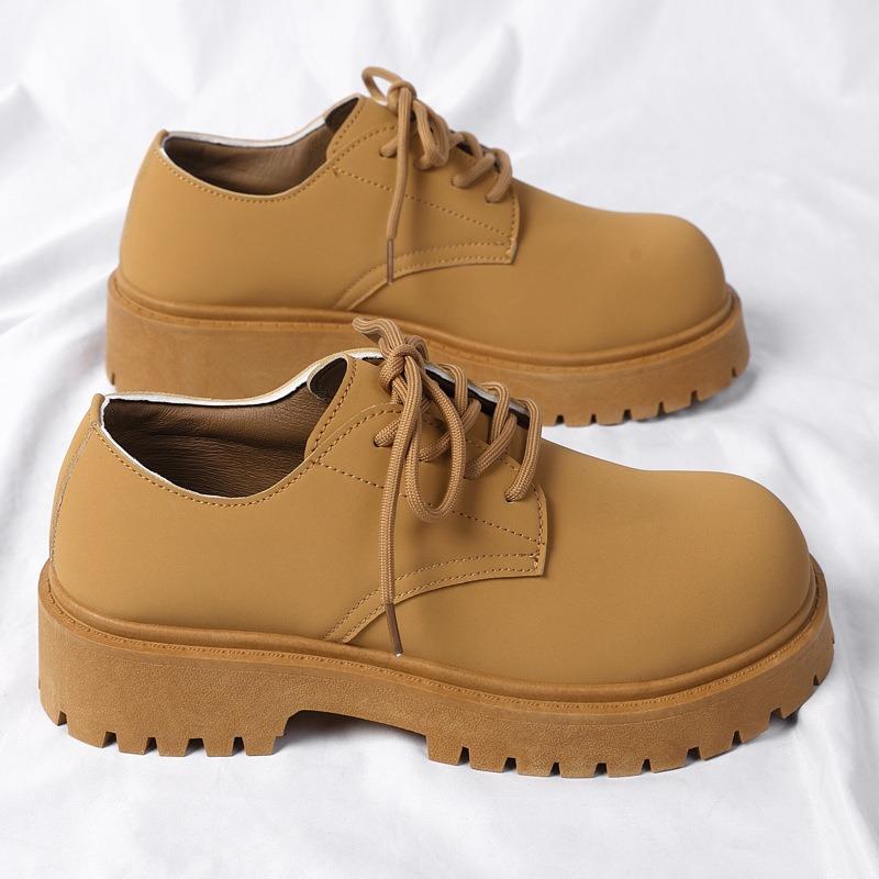 Derby Shoes Men's Spring Low-top Big Yellow Boots Round Head Big Head Shoes Black Tooling Shoes Platform Casual Leather Shoes