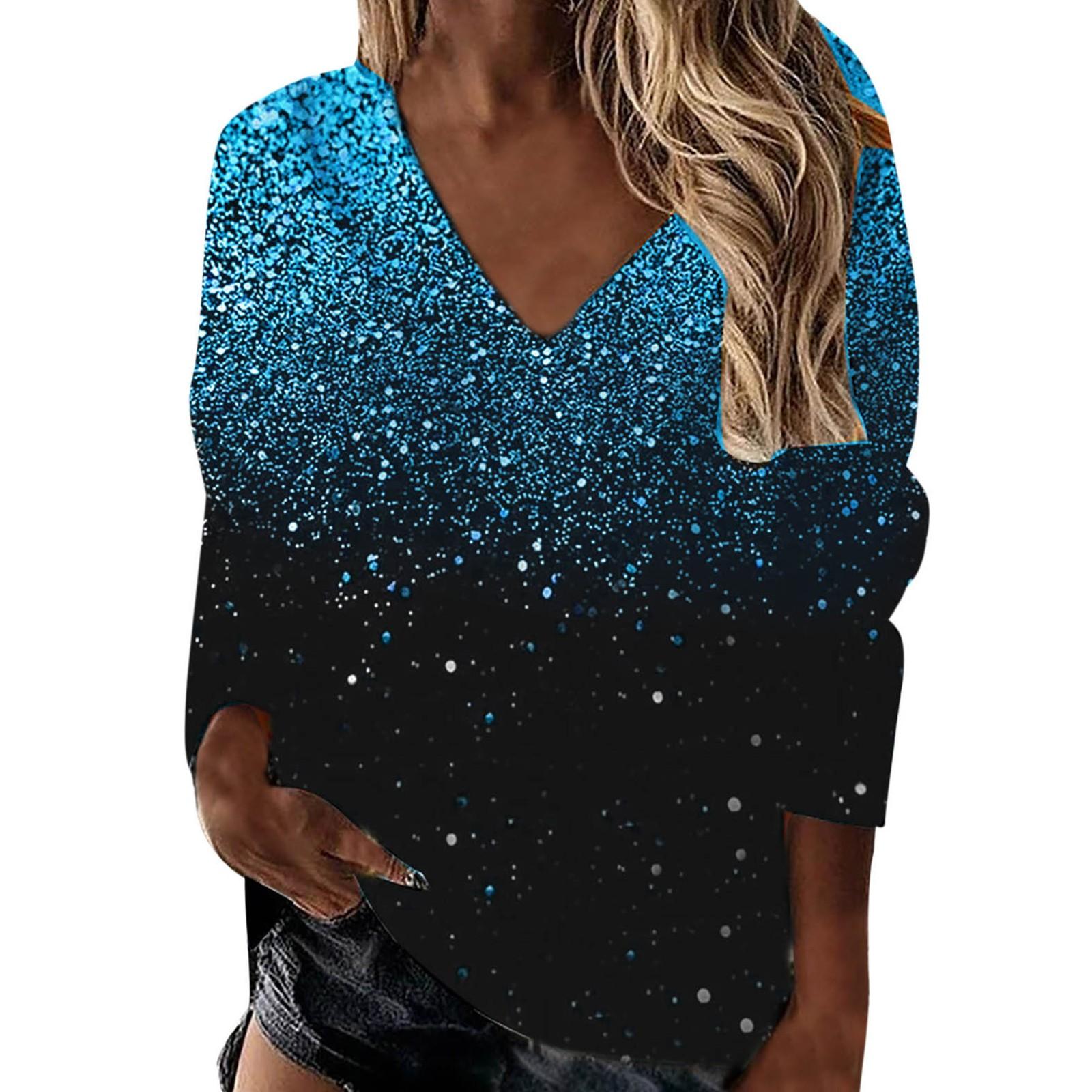 

Женская модная повседневная футболка с длинным рукавом и V-образным вырезом с эффектом градиента Starlight XXXXXL светло-синий