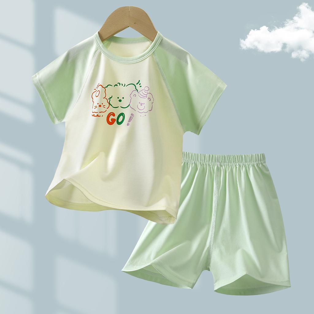 Kids Summer A Class Boneless Tencel Lyocell Short Sleeve Pajama Set For Boys And Girls Toddler And Children