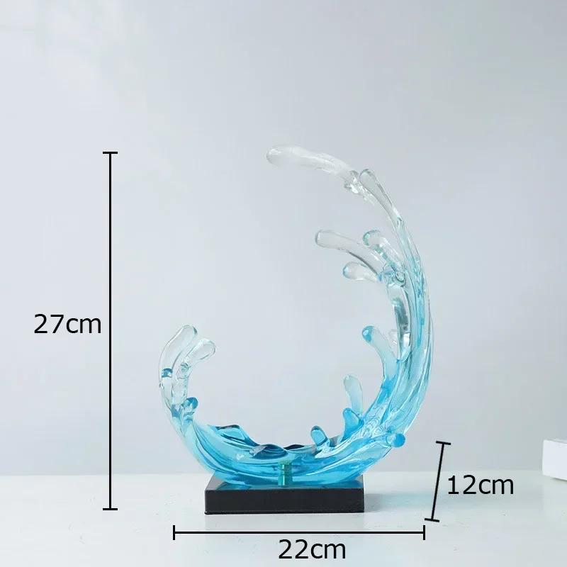 Blaue Meereswellen Statue Schreibtischdekoration Ornamente Kreative Transparente Meereswelle Skulptur Harzhandwerk Raumästhetik Dekor