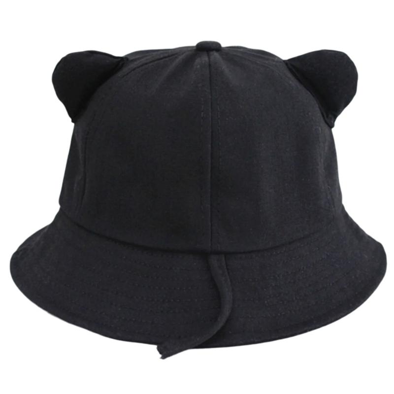 Cappello a secchiello in cotone con orecchie da gatto per adulti, cappello da pescatore per sport all'aperto, per guidare, andare in bicicletta, pescare, vacanze casual, cappello parasole