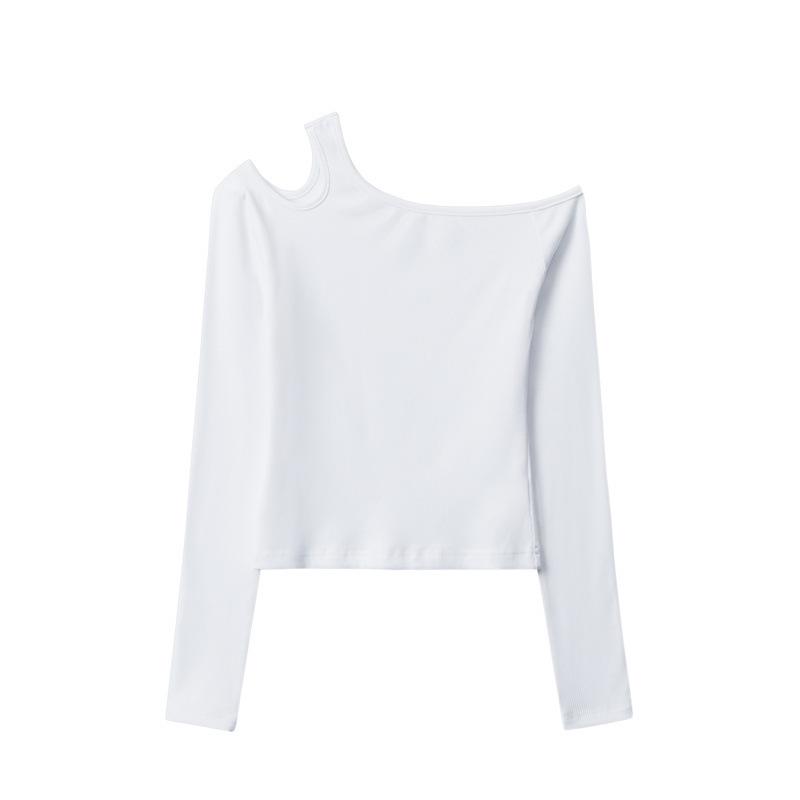 HeyHenry Women s Sexy One-Shoulder Diagonal Long Sleeve T-Shirt Small белый