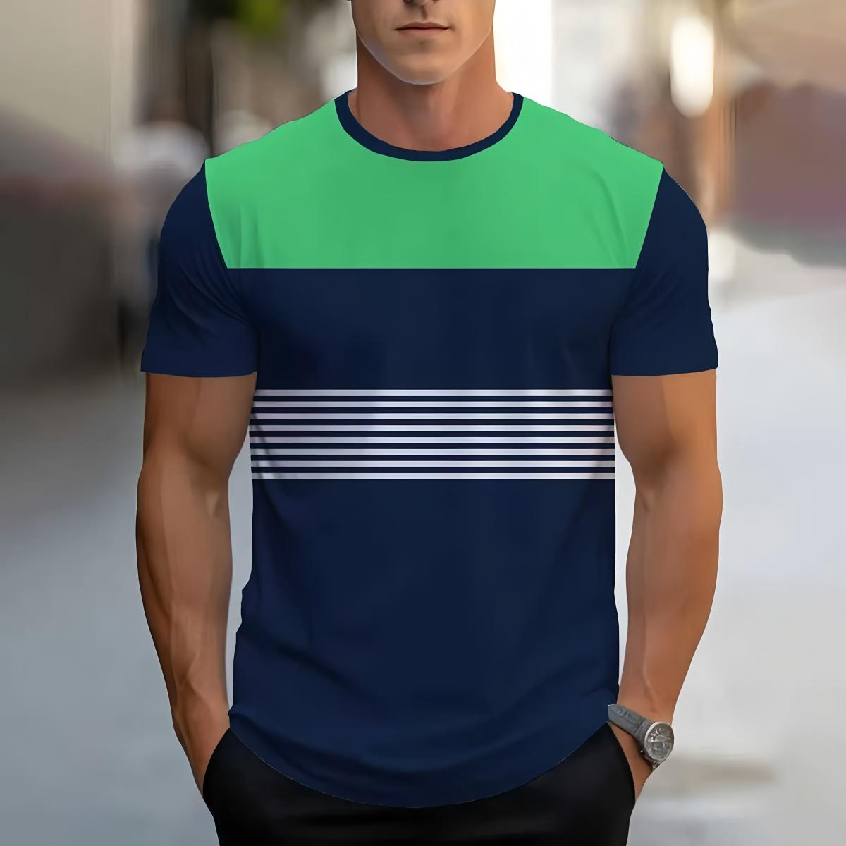 Мужская летняя одежда Повседневная футболка Футболка с 3D цифровой печатью в полоску XS