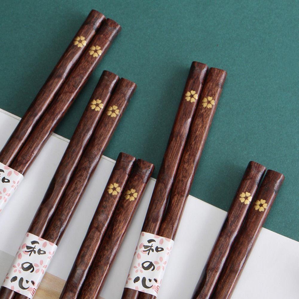 Japanese Wooden Reusable Plum Blossom Pattern Rustic Kitchen Utensils Tableware Chopsticks Flatware
