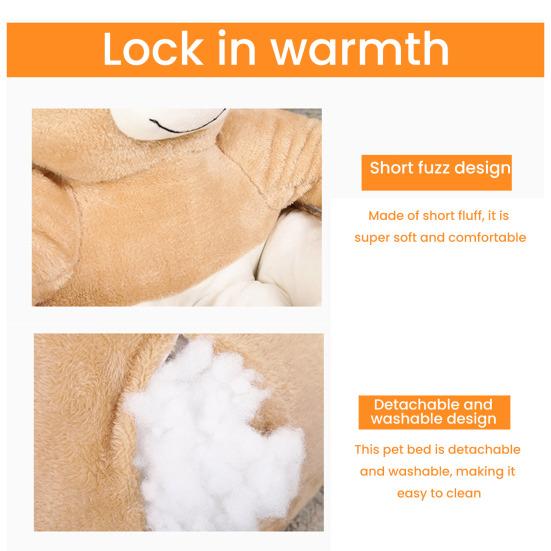 Pat pentru câine ursuleț de pluș, cald, pufos, canapea pat pentru pisici cu brațe, antiderapant, detașabil, lavabil, pat confortabil ursuleț pentru pisici, câini