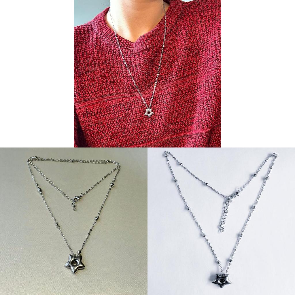 Alloy Star Shaped Pendant Necklace With Cross Chain For Trendy Summer Wear Unisex Jewelry