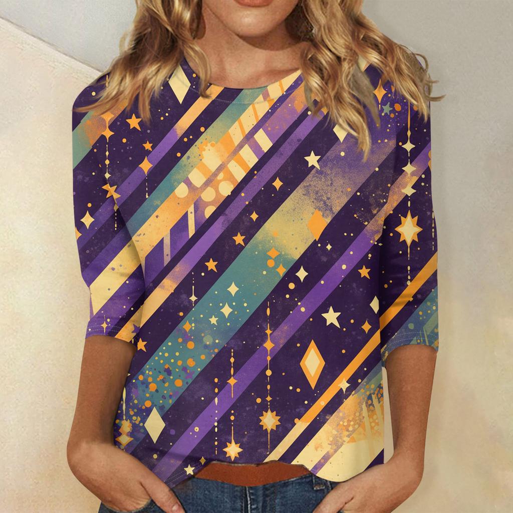 Ladies' Carnival Printed Fashionable Casual Seven Sleeve Round Neck Top
