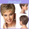 Stylish Ladies Curly Brown And Golden Short Wavy Wig With Natural Bangs For Fashion