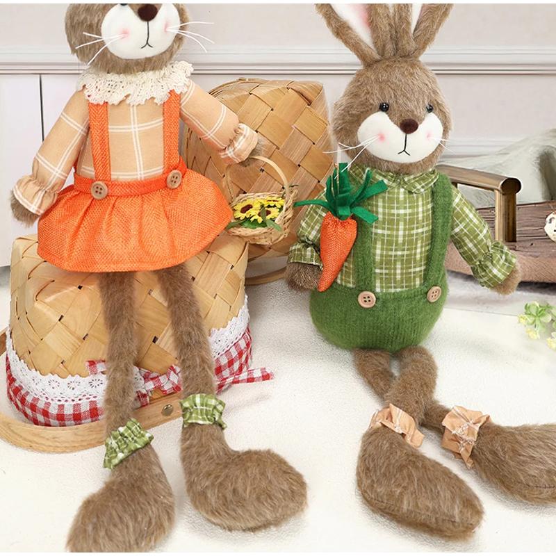 2026 Osterhase Sitzende Geste Ornamente Lange Weiche Beine Cartoon-Hasenstatue Außenveranda Dekoration Mit Karotte Heimdekoration