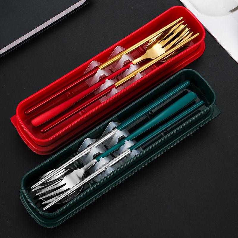 Korean Portable Stainless Steel Cutlery Set: Spoon, Fork & Chopsticks with Travel Box. Custom Logo Option Available.