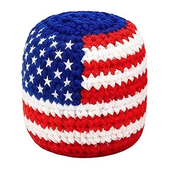 

4th of July Handmade Knit Footbag for Adults Kids, Red White Blue Patriotic Juggling Balls, Independence Day Crochet Kick Bag 1pc