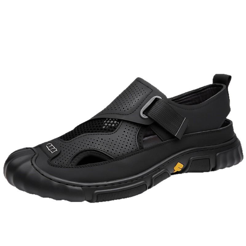 Men's shoes genuine leather 2025 new men's summer bag head mesh casual shoes breathable non-slip hole shoes