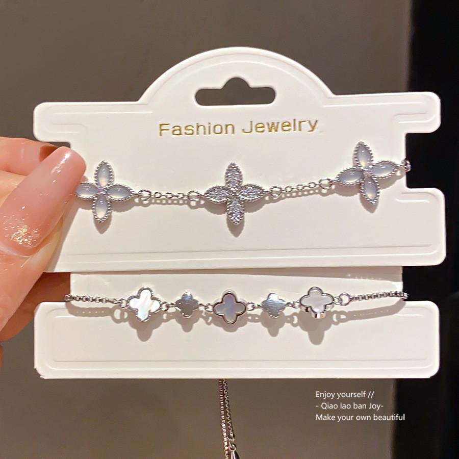 Vintage Zircon Shell Clover Flower Bracelet For Women Gift Idea