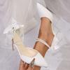 Lodičky na vysokém podpatku s špičatou špičkou a perlovým páskem kolem kotníku Dámské Bílé Saténové S mašlí Banketové Party Boty Žena Elegantní Lodičky na Stilettu