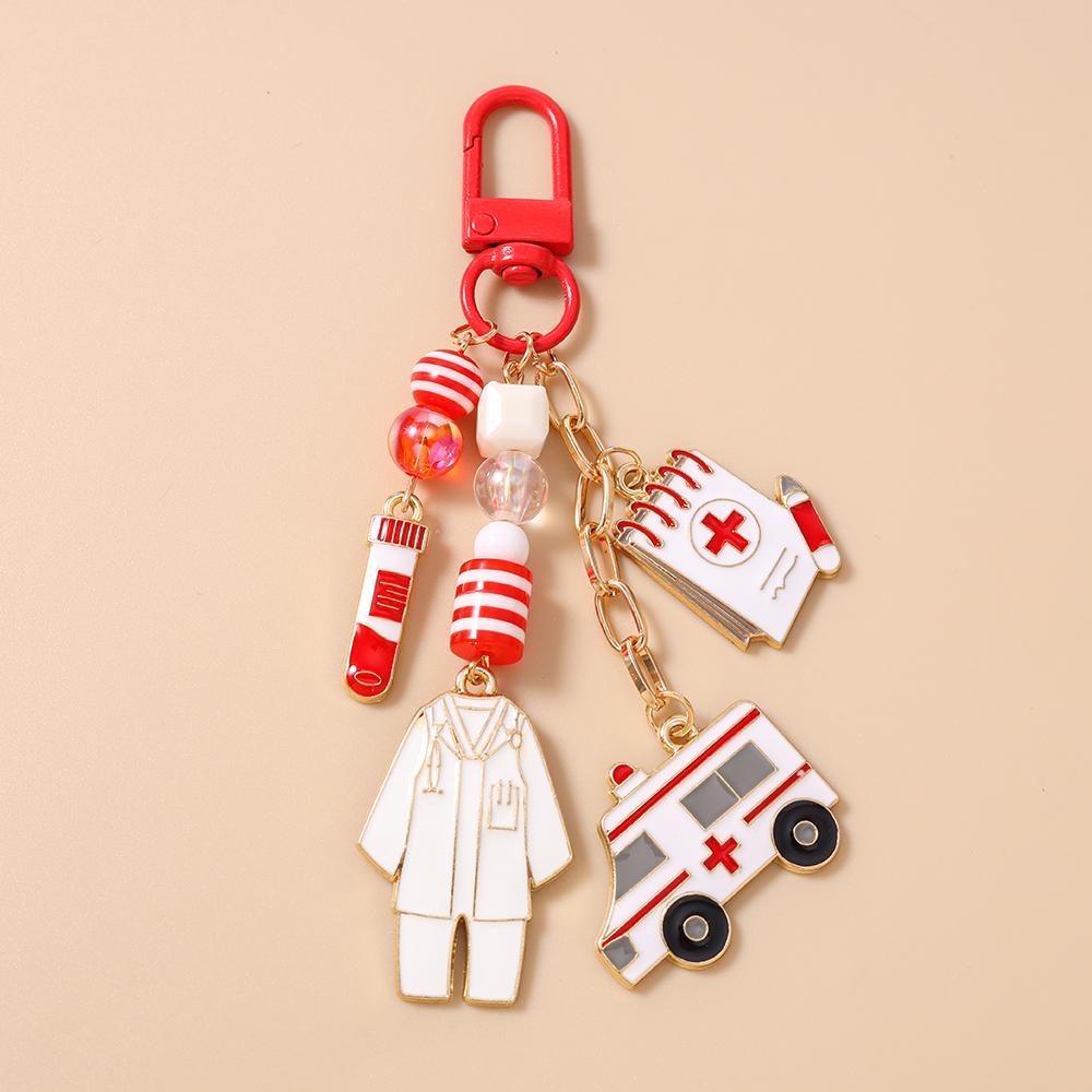 New Enamel Doctor's Gown keychain Ambulance Key Ring Pendants for Women Girls Handbag Decor DIY Key Chain Jewelry Gifts