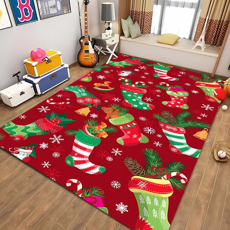 3D Christmas Cartoon Carpet, Living Room Bedroom Home Decor Carpet Garden Lawn Carpet Kitchen Kids Bedroom Mat Christmas Present