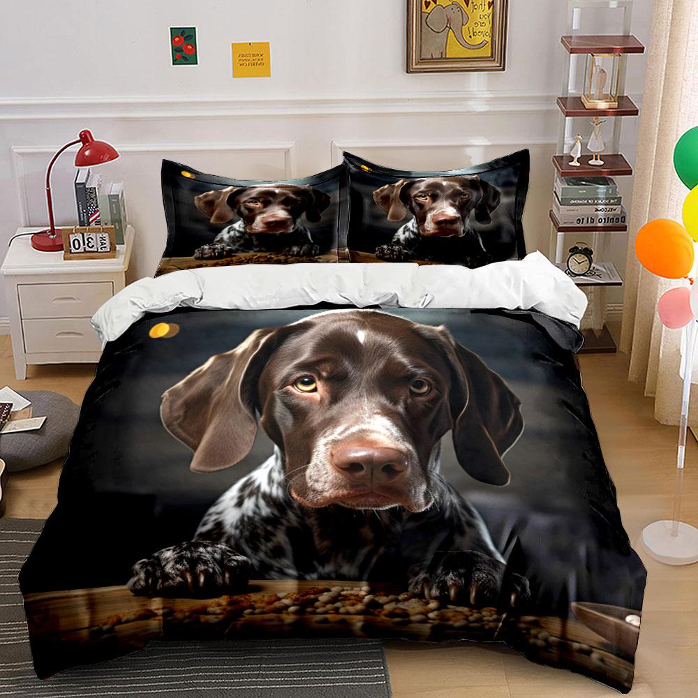 Dog staring at scattered food on table Bedding Set for Kids Luxury Gift 3pcs Digital Print Comforter Set Soft Comfortable