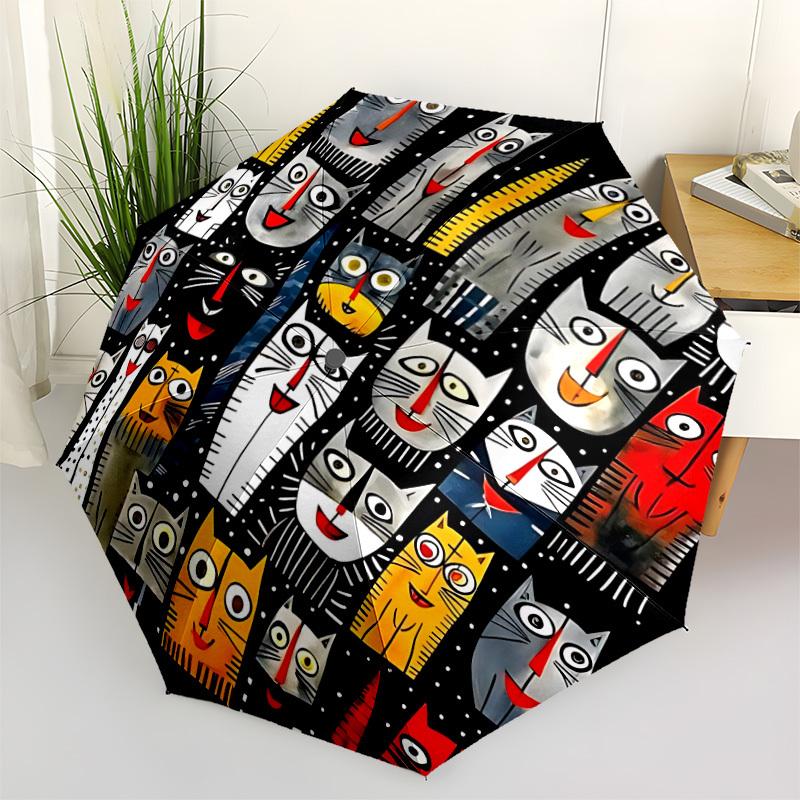 1pc Cat Party Automatic Open/close Umbrella, 8-Rib Sturdy Structure, Auto Folding/Opening, Portable Travel Umbrella for Women,149