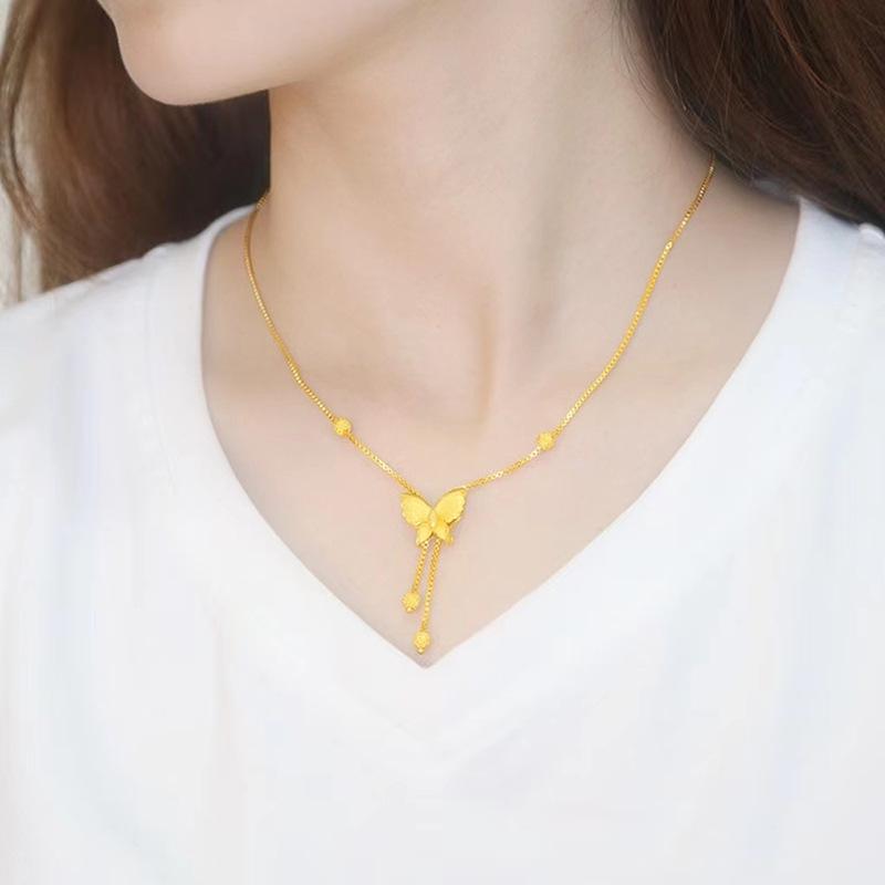 Vietnam Gold Plated Butterfly Jewelry Set: Bracelet, Necklace, Earrings - Women's Fashion Accessory