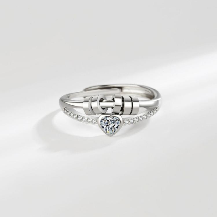 Fashionable 2 in 1 Adjustable Sturdy Brass Rings pORTABLE for Stress Relief with Heart and Rotating Bead Designs